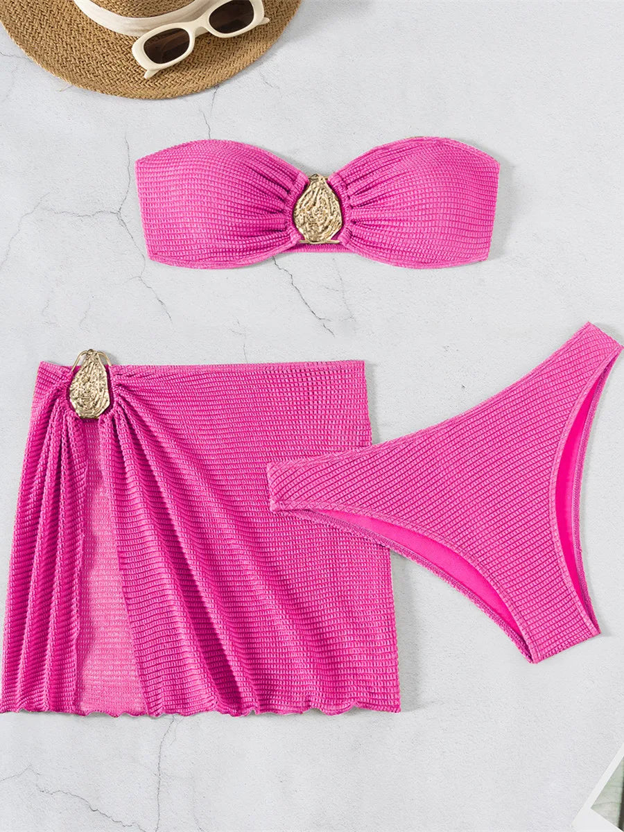 Tiffany Fuchsia Sexy Bandeau Bikini Set