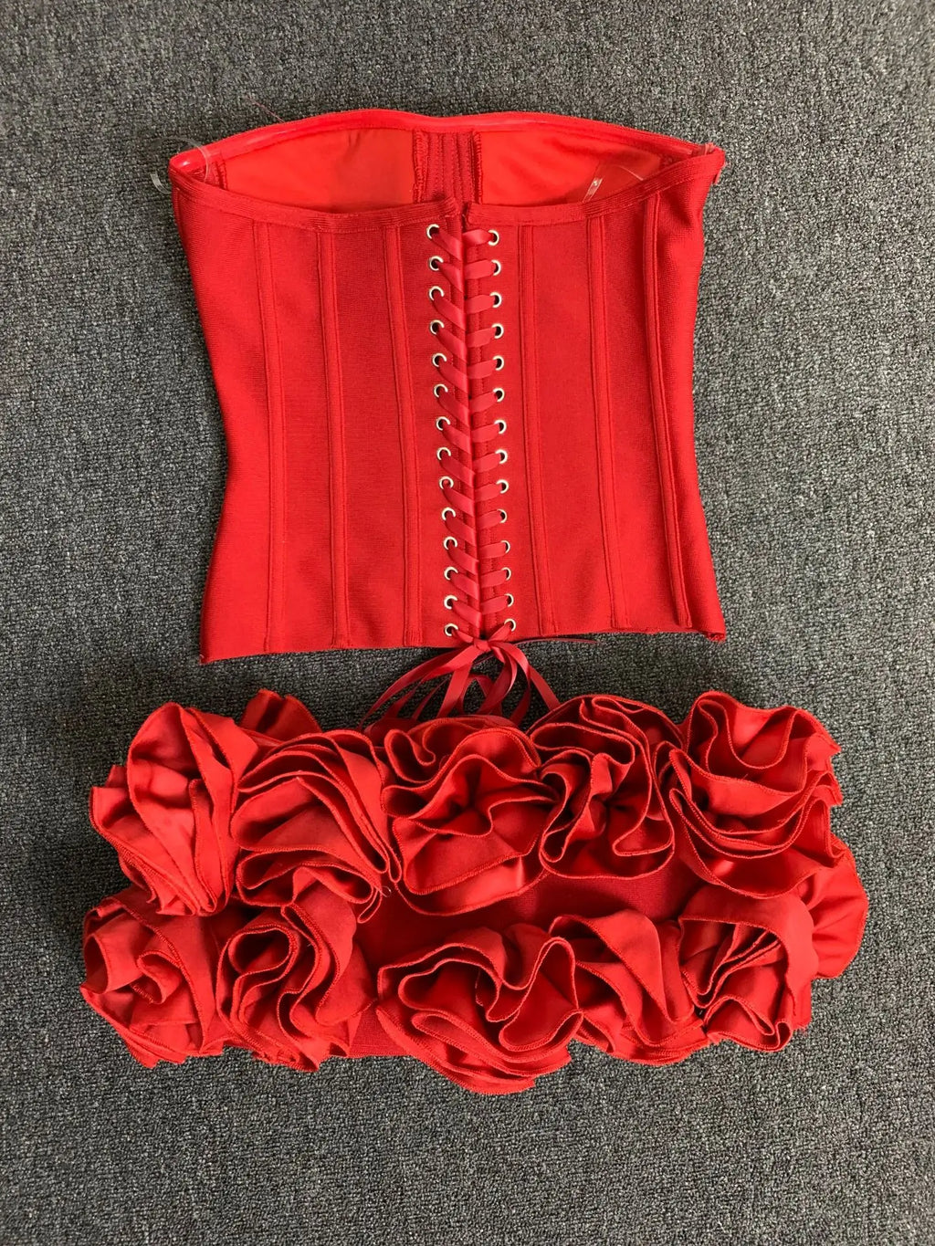Women Red Bodycon Corset Mini Bandage Skirt Set