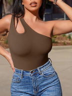 One-Shoulder Sleeveless Yoga Bodysuit
