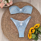 Blue Sparkle Bandeau Bikini Micro Bikini Set