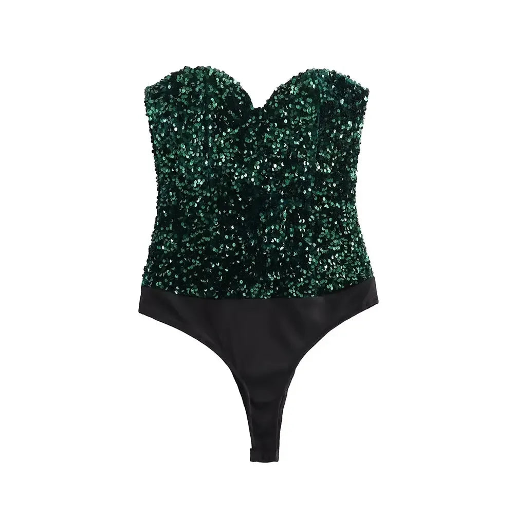 Nina Sequins Strapless Bodysuit