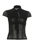 Black Mesh Collar Short Sleeve Top