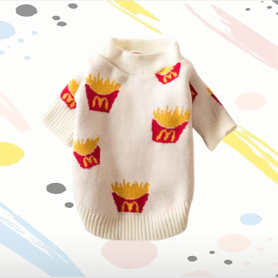 Playful French Fries Pet Sweater – Soft Cotton Comfort