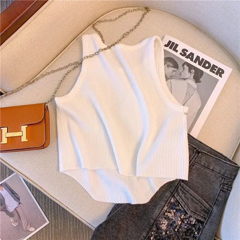 "Pop Off" Print Rib-Knit Colorblock Tank Crop