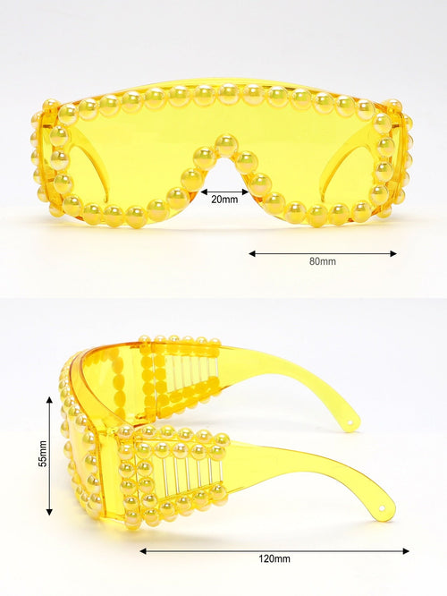 "Champ" Oversize Google Beaded Sunglasses Weekend Shade Sunglasses
