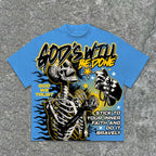 American Retro God's Will Skull Graphic Oversized T-Shirt