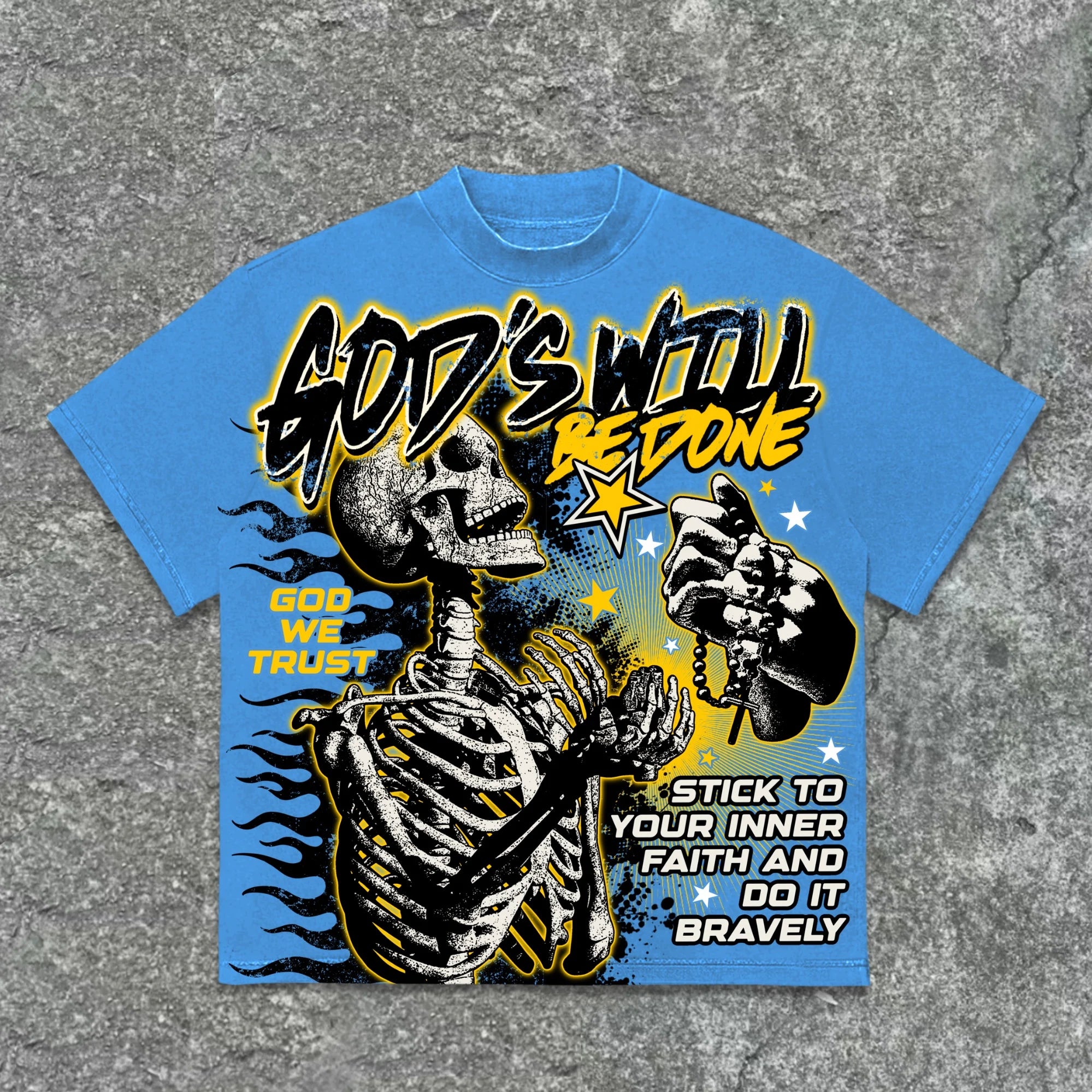 American Retro God's Will Skull Graphic Oversized T-Shirt