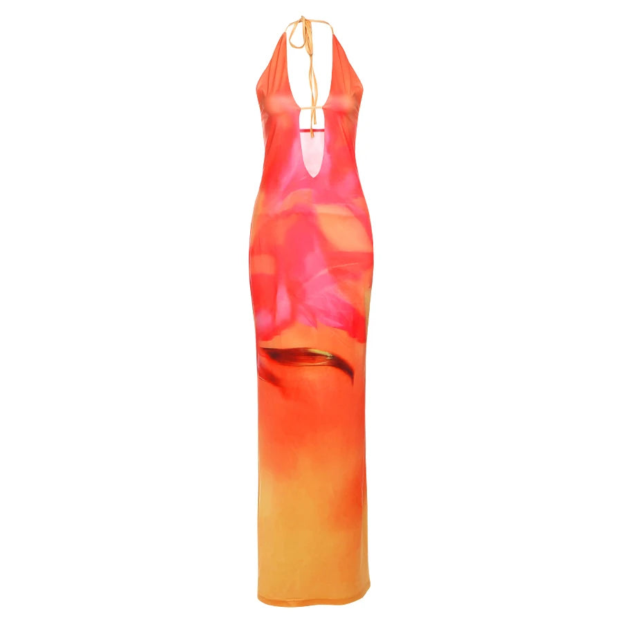 Sunset Mirage Mesh Maxi Dress.