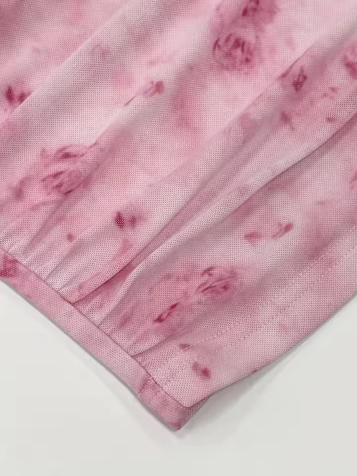 Mesh Floral Slim Fit Ruched Crop Top
