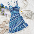 Blue Boho Print Spaghetti Strap Bodycon Mini Dress Weeknd Shop Online