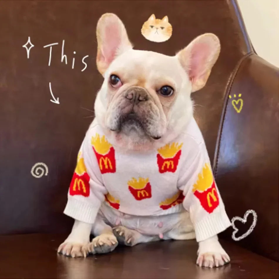 Playful French Fries Pet Sweater – Soft Cotton Comfort