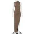 Elegant Solid Color Asymmetric High-Split Cocktail Dress Weeknd Shop Online