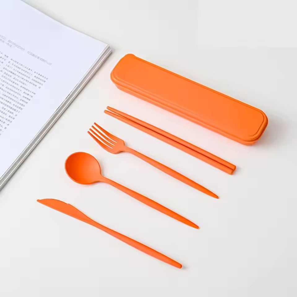 4-Piece Wheat Straw Travel Cutlery Set