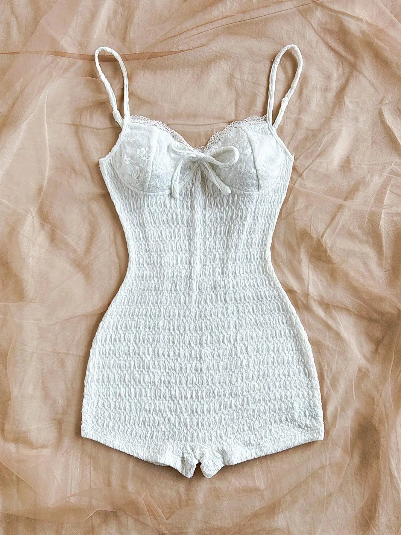 Lace-Trimmed Smocked Romper