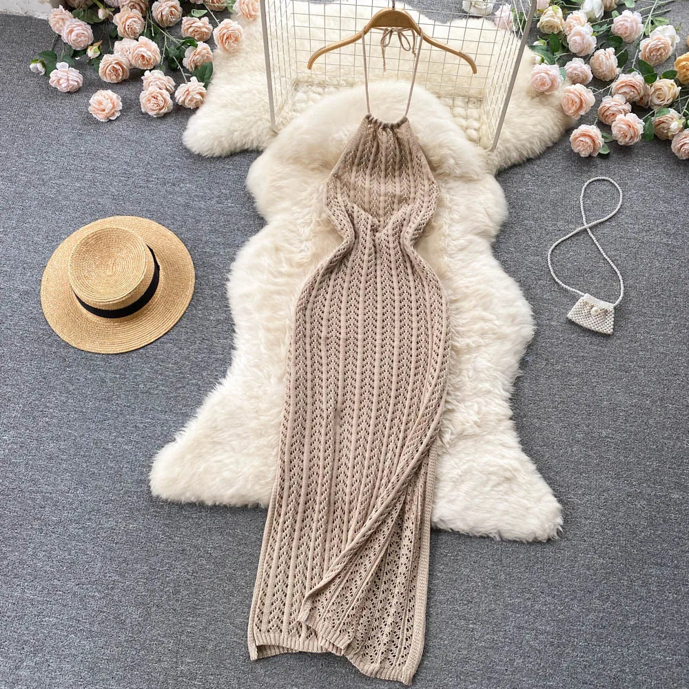 Sexy Backless Knitted Halter Dress