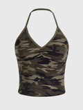 Blend In to Stand Out – Camouflage V-Neck Crop Halter Top Weeknd Shop Online