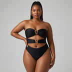 3 Colors Sexy Metal Rings Cut-Out One-Piece Swimsuit