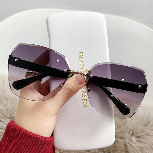 "In the sun" Rimless Retro Gradient Lens Sunglasses Weekend Shade Sunglasses