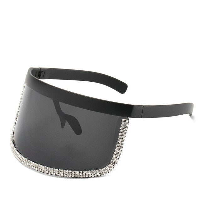 Rhinestone Trim Visor Shield Sunglasses