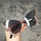 Butterfly Diamond Rhinestone Rimless Sunglasses