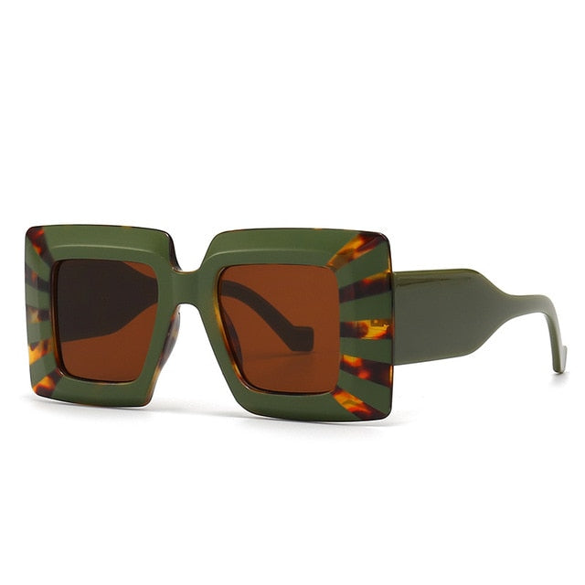 Oversize Stripe Plastic Frame Sunglasses