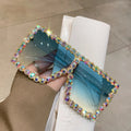 "Over the top" Rhinestone Square Sunglasses Weekend Shade Sunglasses