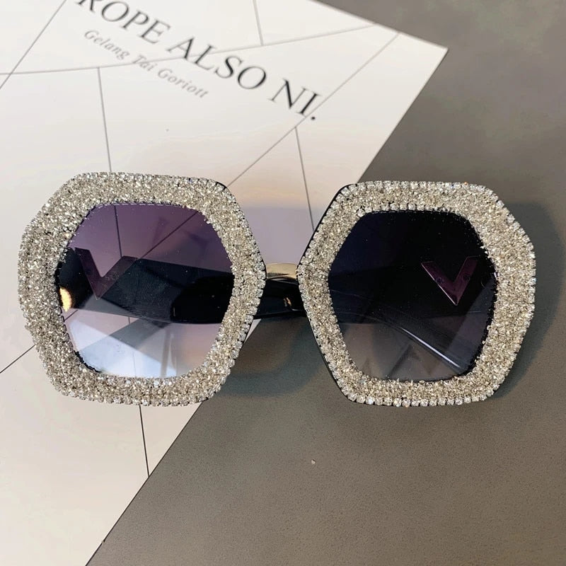 "Kendal" Glitter Oversize Round Sunglasses