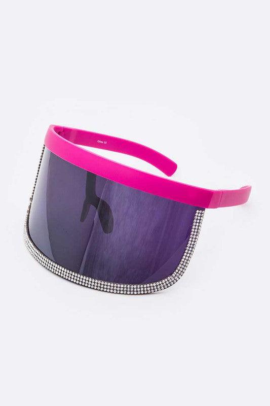Rhinestone Trim Visor Shield Sunglasses - Weekend Shade Sunglasses