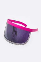 Rhinestone Trim Visor Shield Sunglasses - Weekend Shade Sunglasses